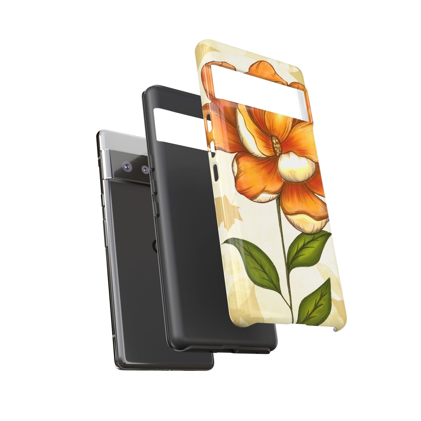 Floral Phone Case with Orange Flower Design, Tough Phone Cover, Floral Gift, Stylish Tech Accessory, Nature Lovers, Spring Vibes