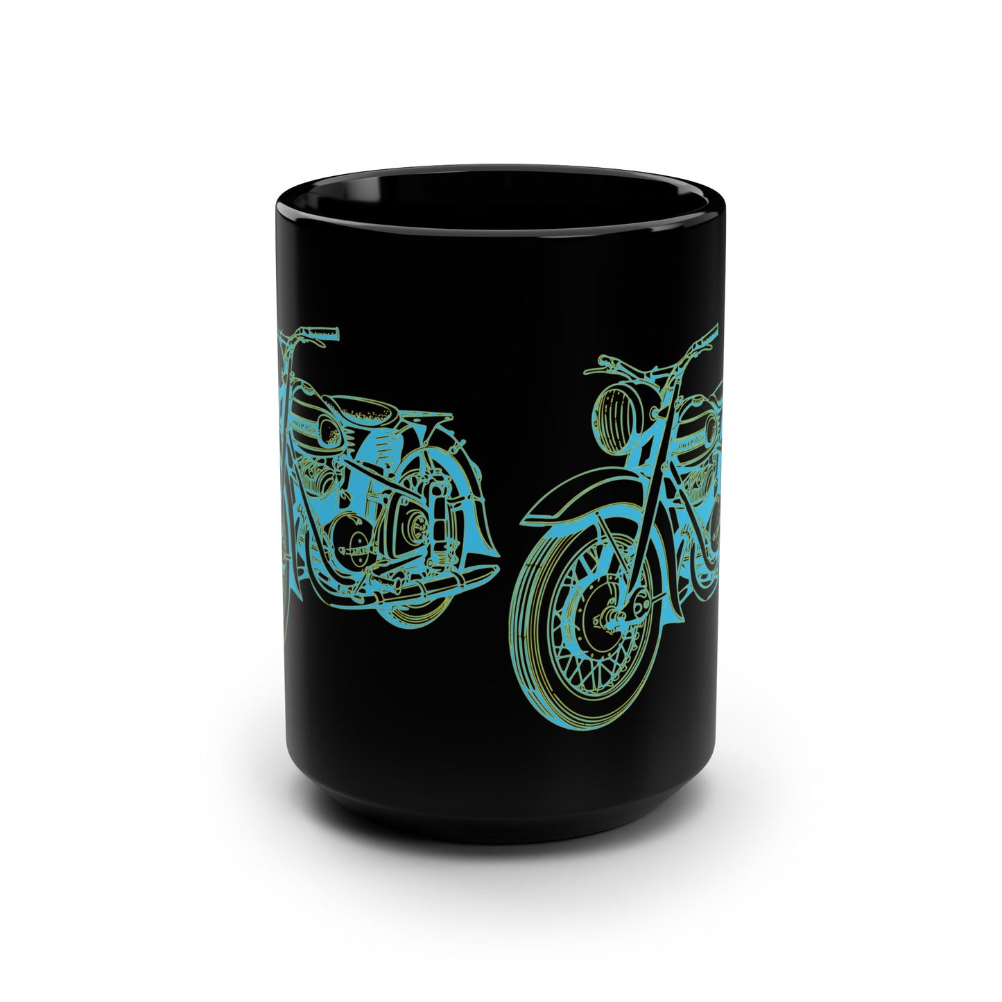 Motorcycle Sketch Black 15oz Mug — Vintage Bike Coffee Cup