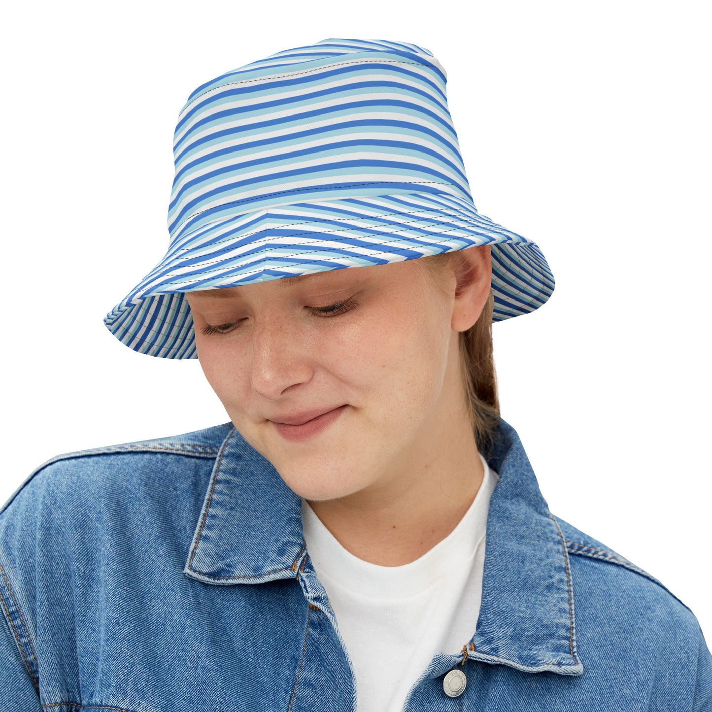 Blue Striped Bucket Hat — Nautical Summer Beach Sun Hat