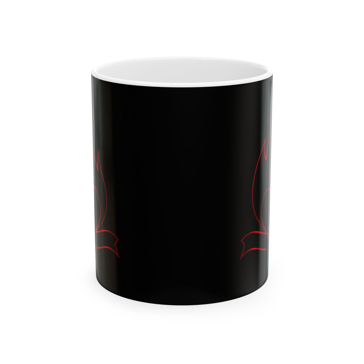 Black Cat Outline Ceramic Mug – Minimal Red Cat Design, 11oz & 15oz