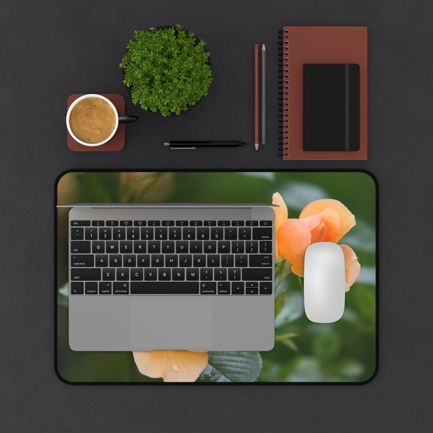 Desk Mat — Peach Rose Floral Desk Mat for Home Office, Floral Mouse Pad