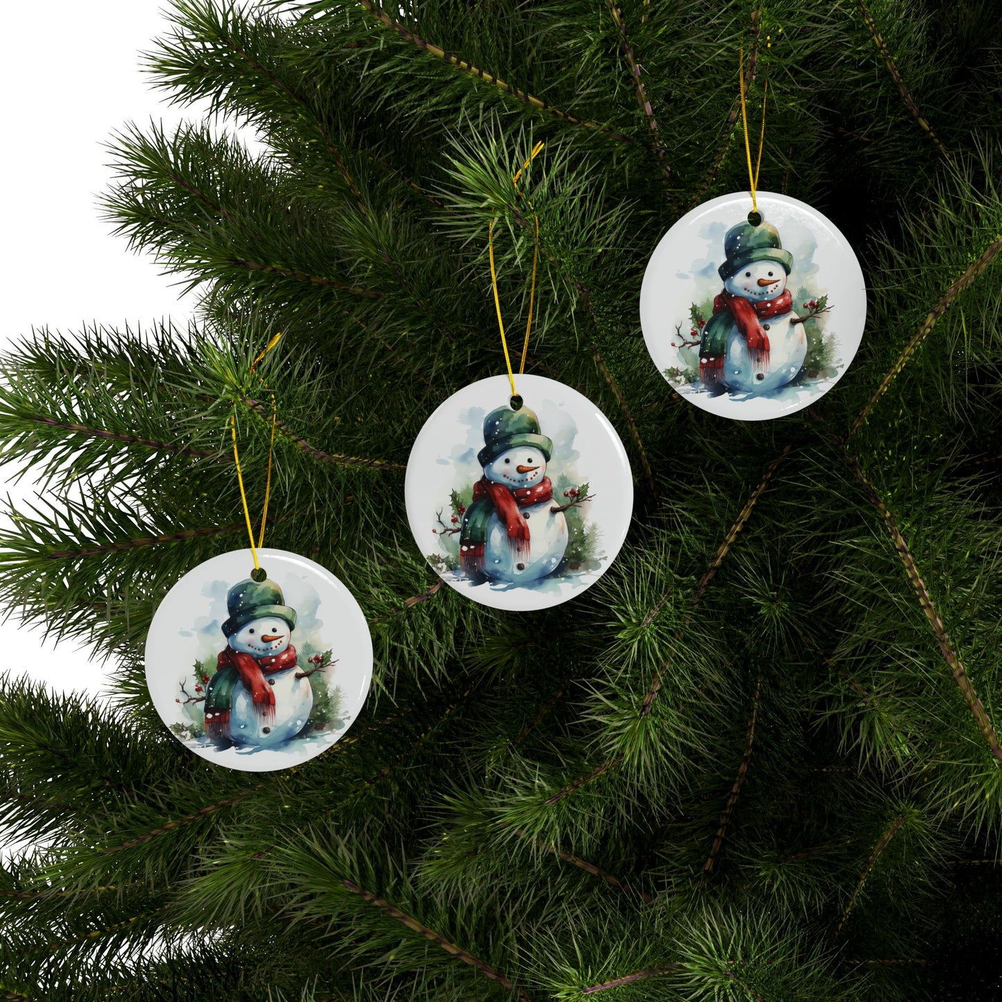 Snowman Ceramic Ornament — Double-Sided Holiday Tree Decoration