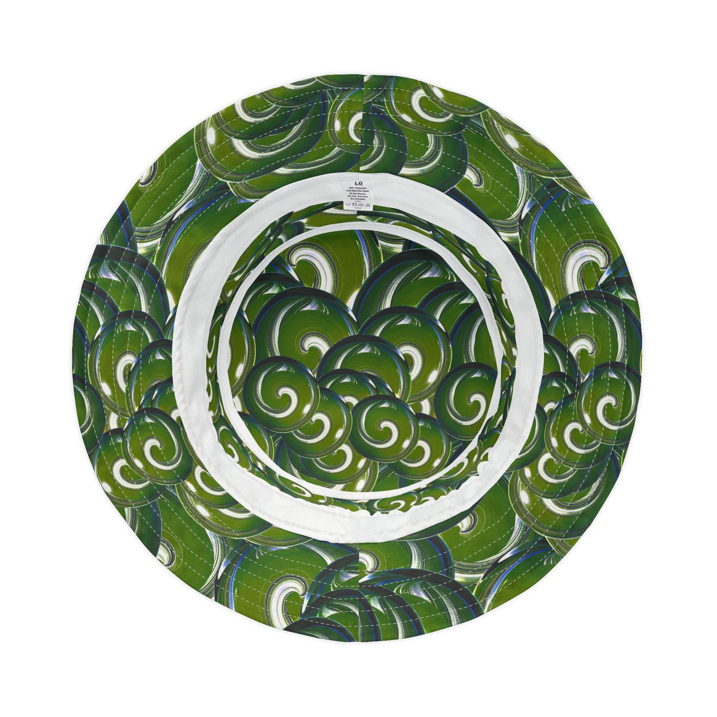 Green Swirl Pattern Bucket Hat – All-Over Print Casual Sun Hat