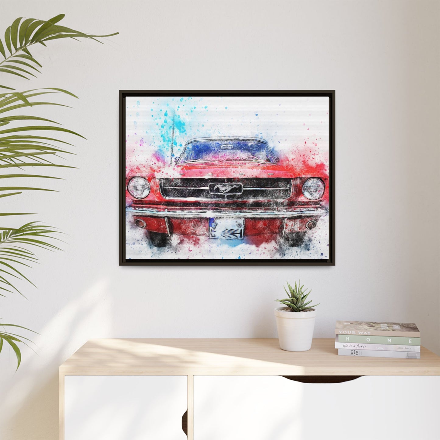 Matte Canvas, Framed Mustang Car