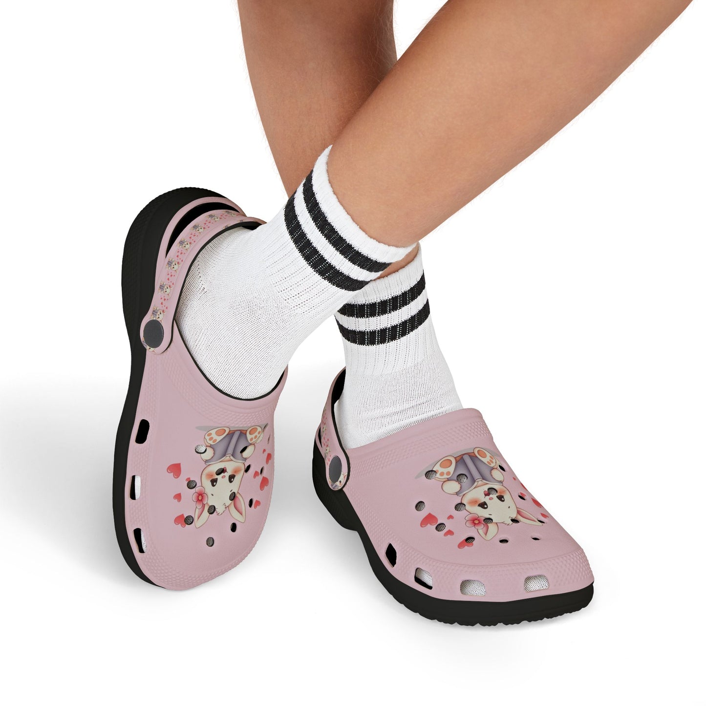 Kids Pink Bunny Clogs — Cute EVA Foam Slip-On Shoes with Hearts