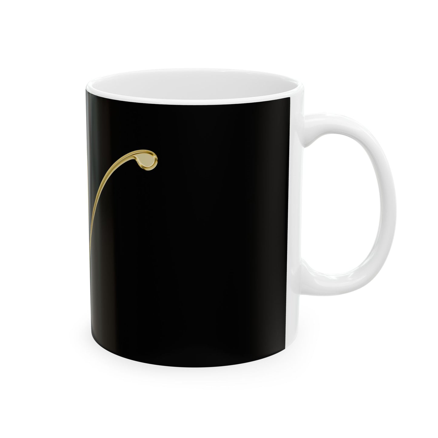 Gold Script Letter V Ceramic Mug — Elegant Monogram Coffee Cup (11oz, 15oz)