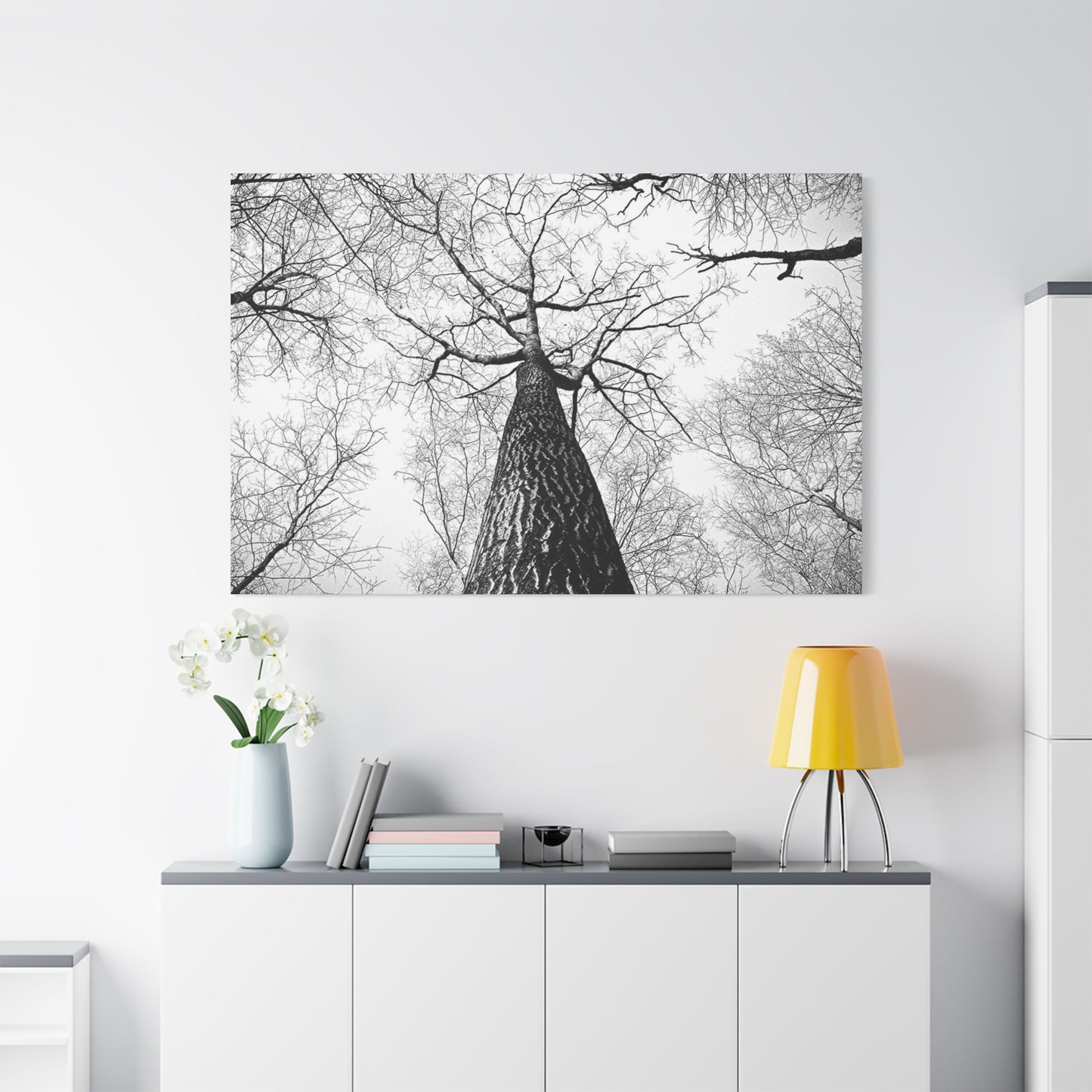 Black & White Tree Canopy Matte Canvas Wall Art — Upward Forest Photography