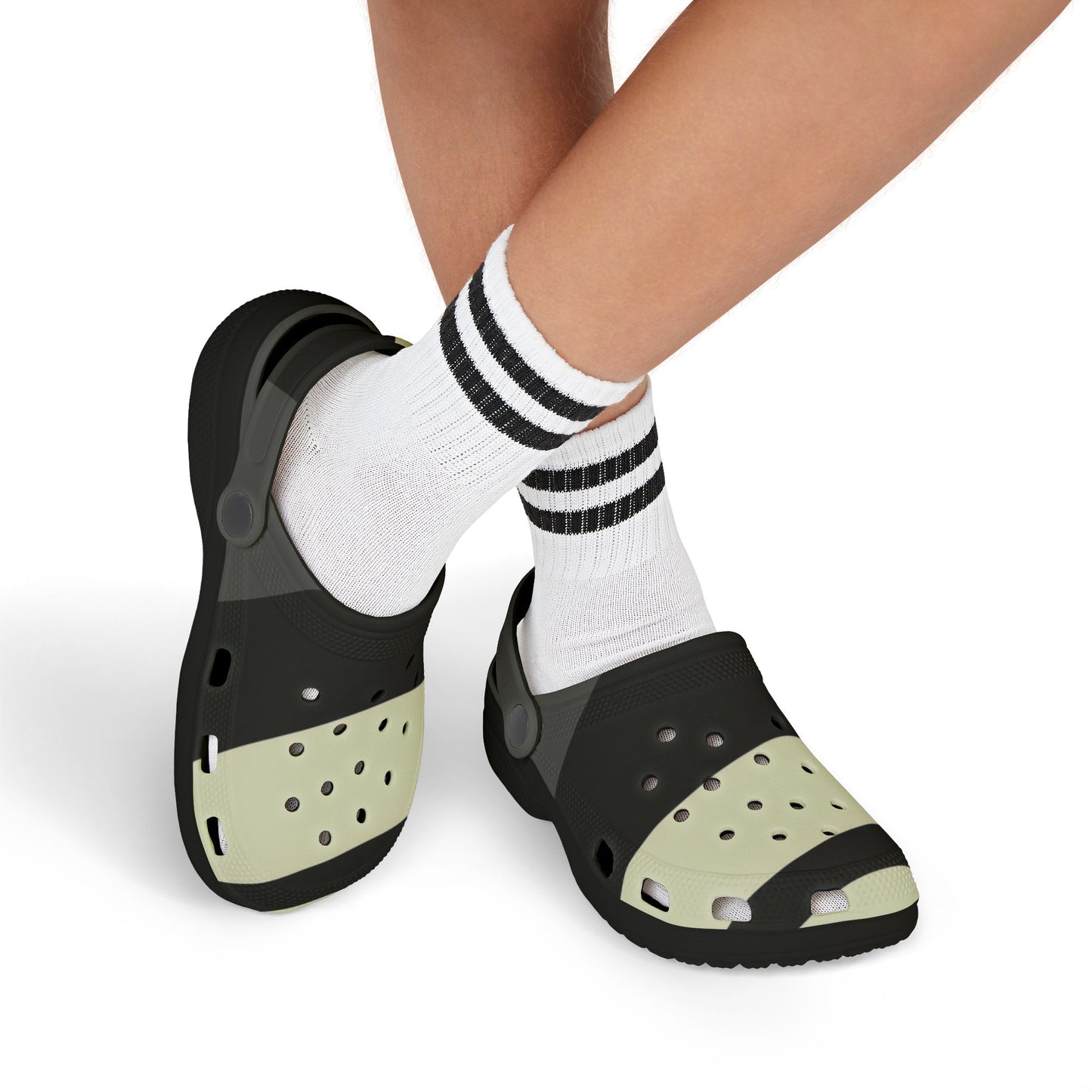 Kids Black & Cream Striped EVA Foam Clogs — Lightweight Slip‑On Sandals for Everyday Play