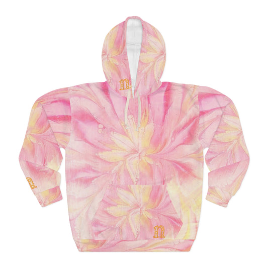 Floral Pink Unisex Pullover Hoodie, AOP Sweatshirt, Cozy Spring Wear, Gift for Her, Trendy Aesthetic Fashion