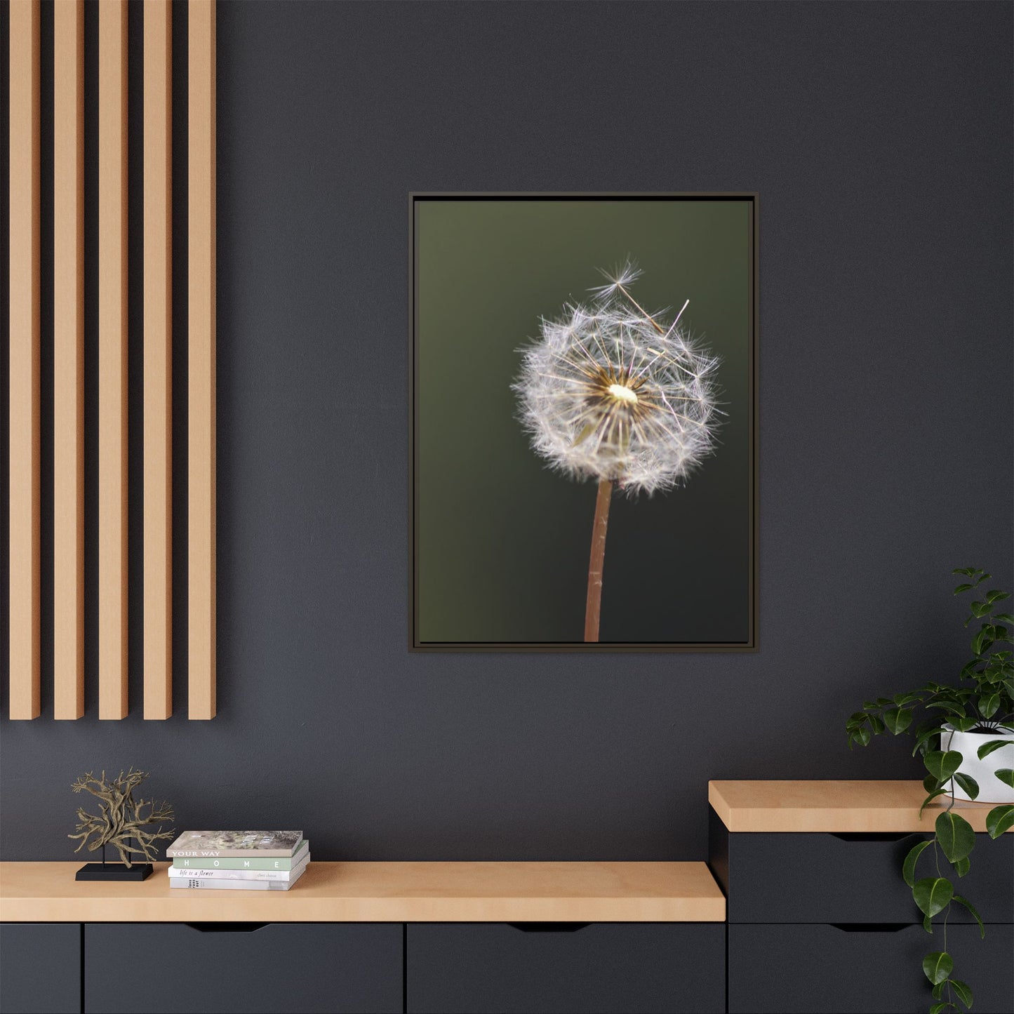 Framed Dandelion Canvas Print — Matte Botanical Wall Art