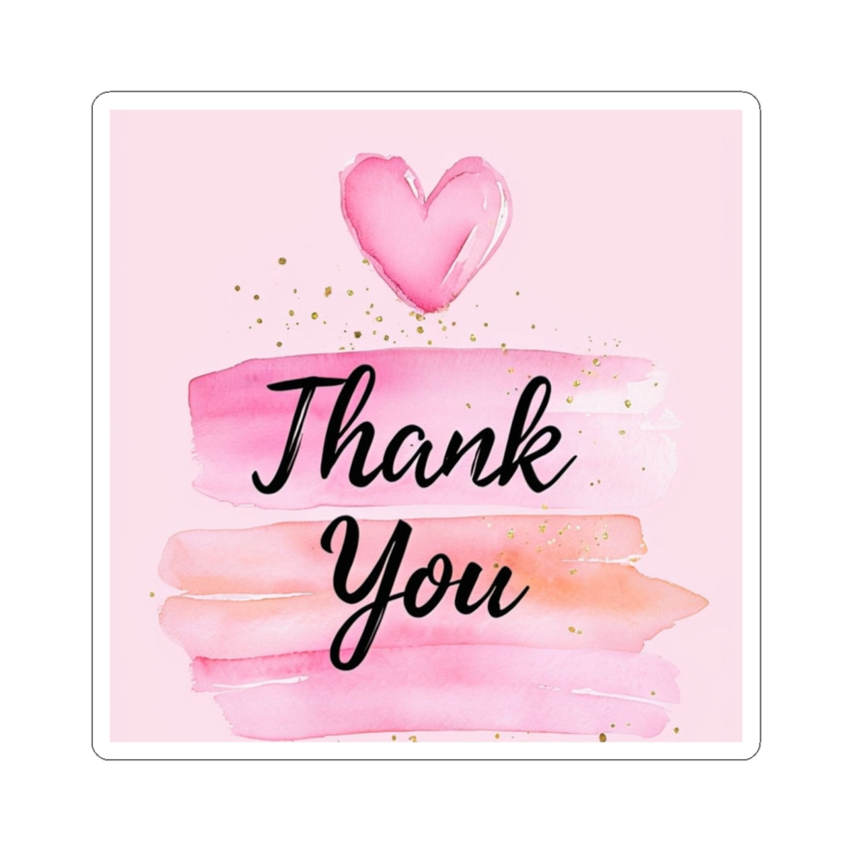 Thank You Kiss-Cut Sticker — Pink Watercolor Heart Appreciation Decal