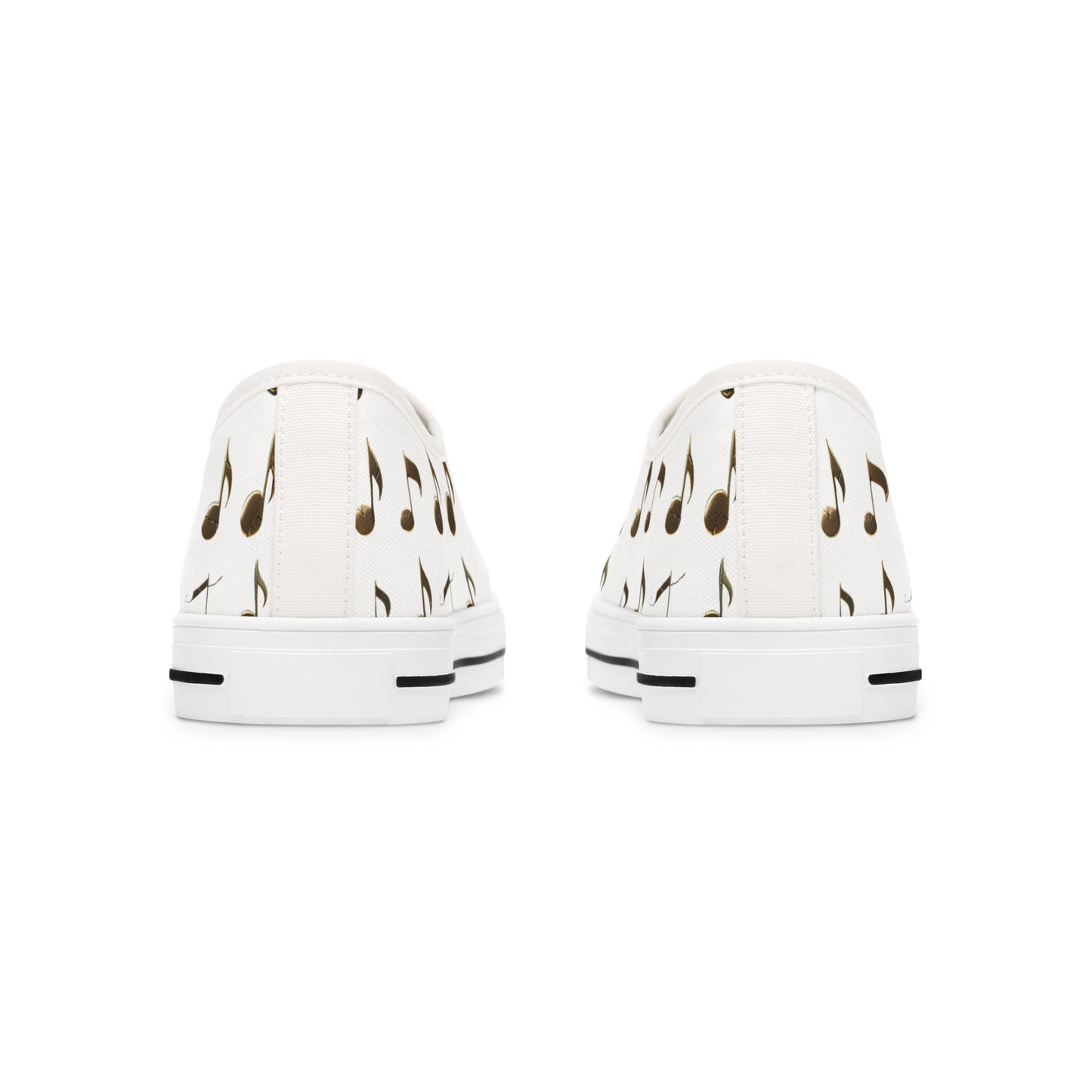 Music Note Low-Top Sneakers — White Casual Canvas Shoes with Musical Notes Pattern