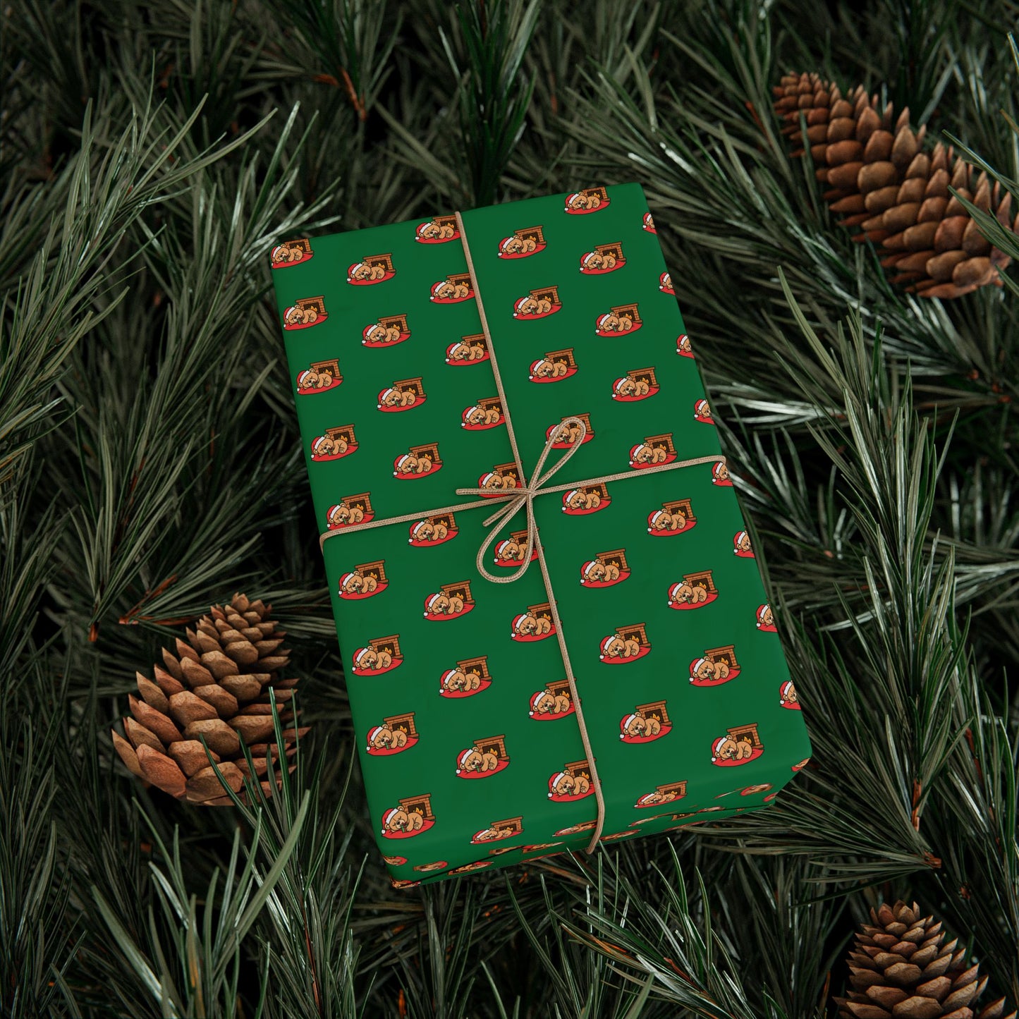 Christmas Green Wrapping Paper Roll with Festive Santa Face Pattern