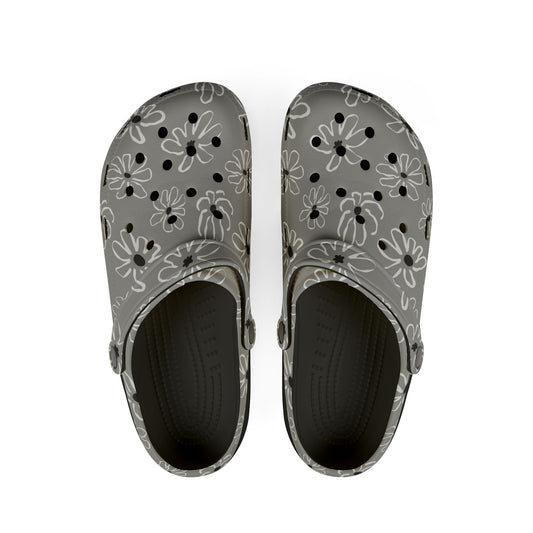 Gray Floral EVA Foam Clogs — Lightweight Garden & Casual Slip-On Shoes
