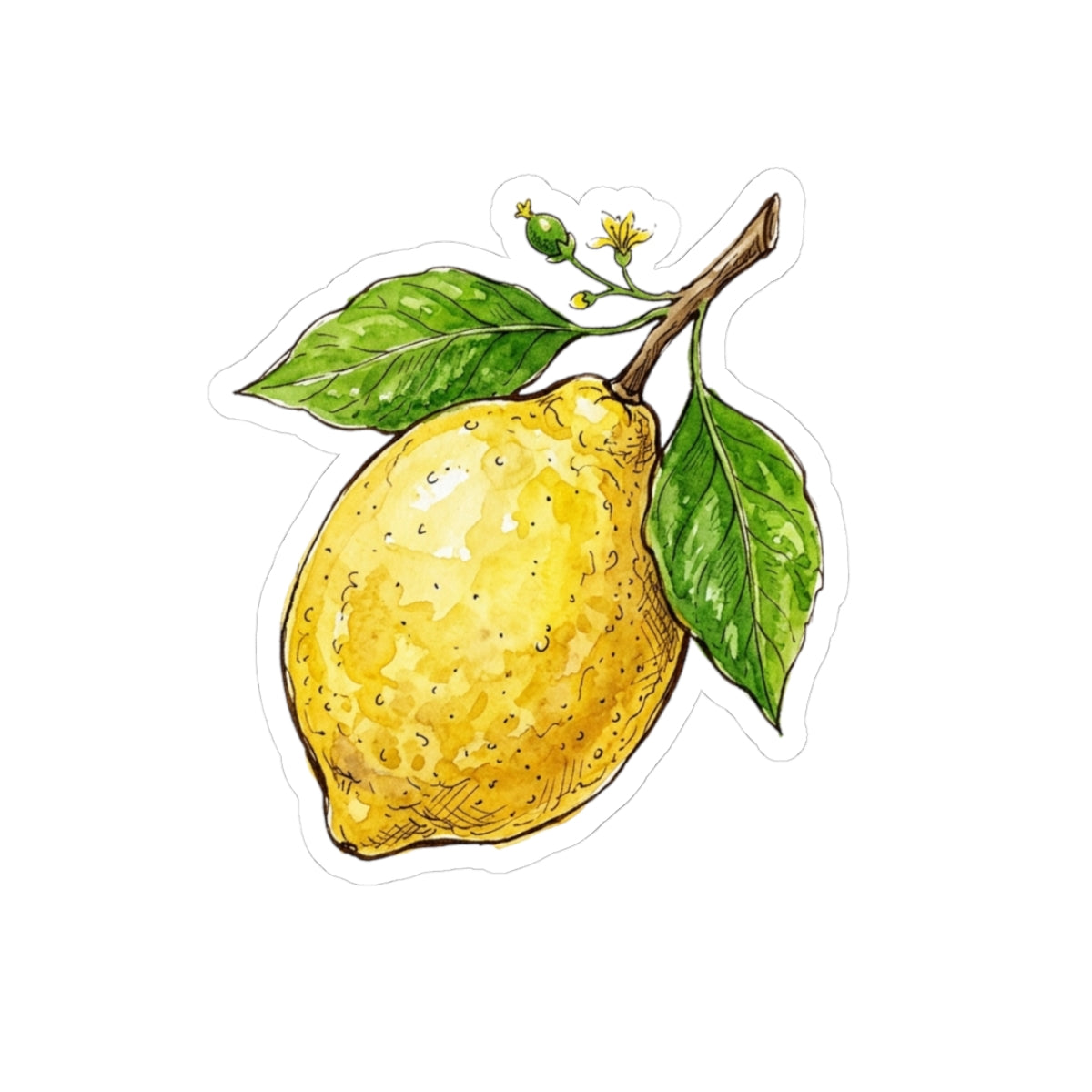 Lemon Branch Kiss-Cut Sticker — Watercolor Citrus Decal for Laptops & Journals