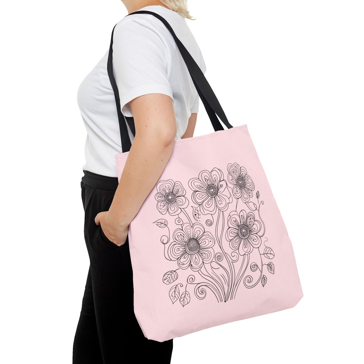 Floral Doodle Pink Tote Bag — Hand-Drawn Flower Design