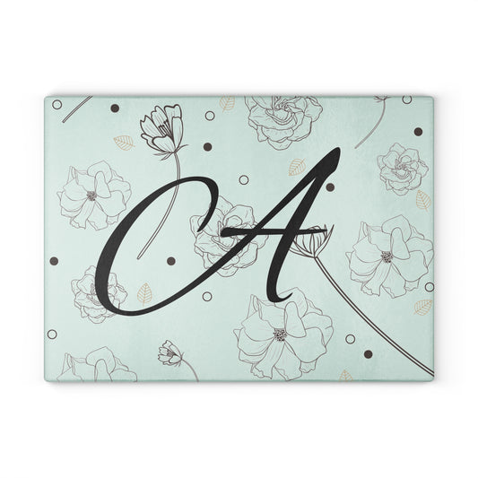 Personalized Floral Glass Cutting Board - Letter A