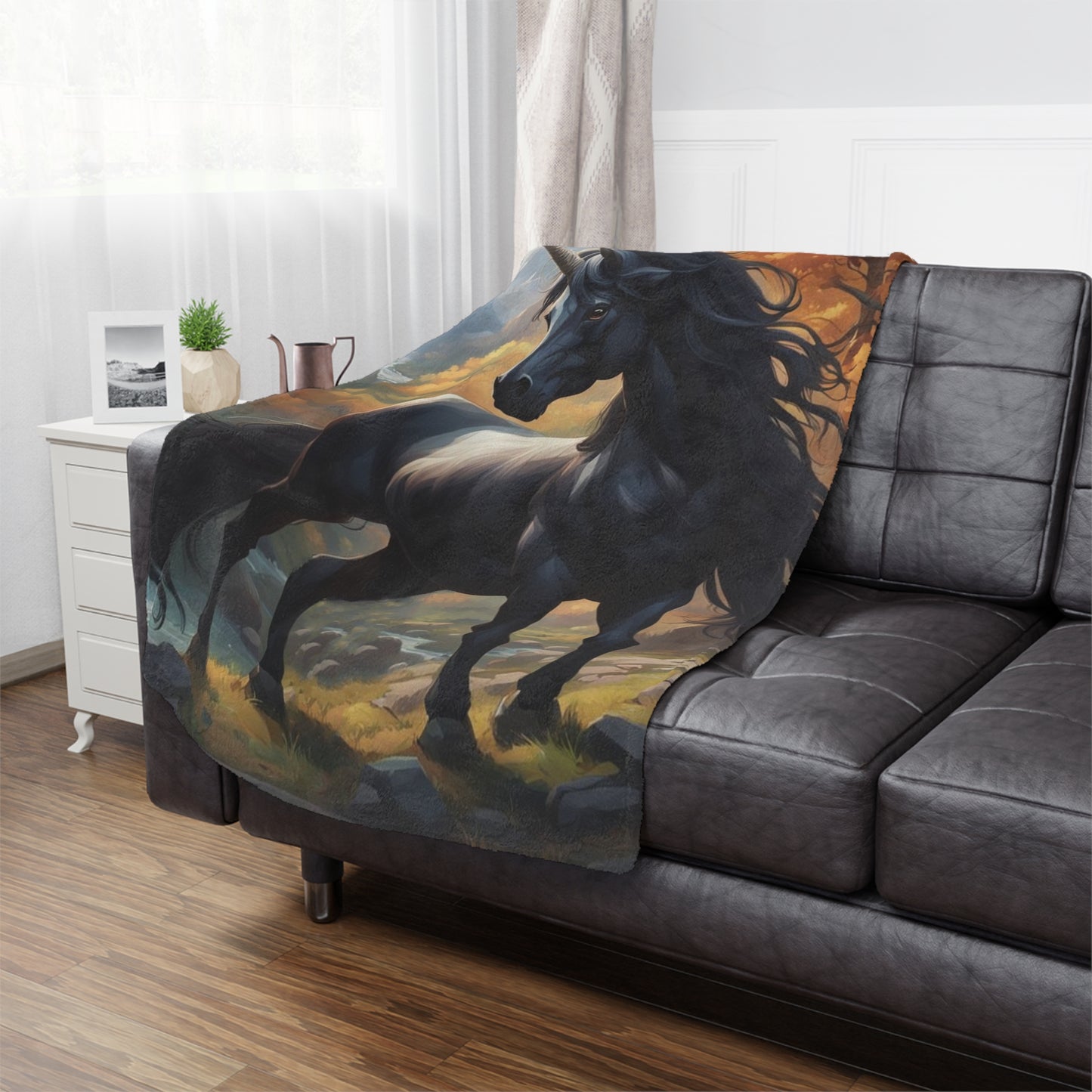 Black Unicorn Minky Blanket — Plush Fantasy Throw for Kids & Adults