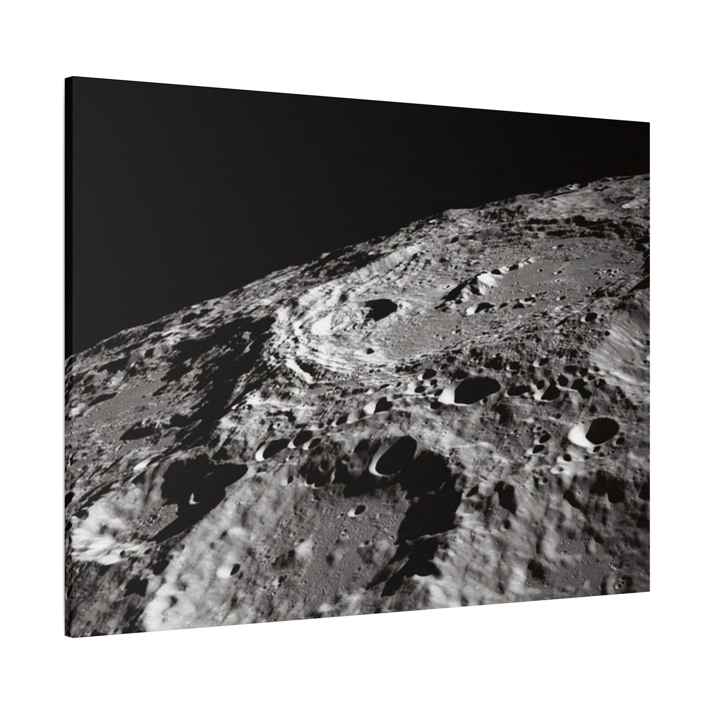 Lunar Surface Matte Canvas Print — Black & White Moon Crater Wall Art