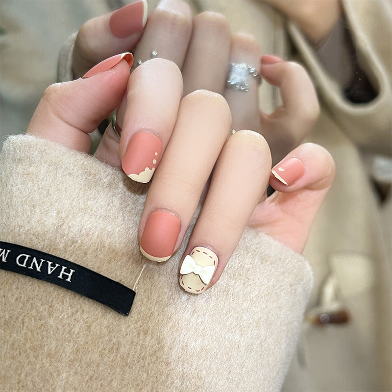 Press on nails Art Cream Orange Whitening nails Art Bow nails Press on nails Art Wholesale 365nails
