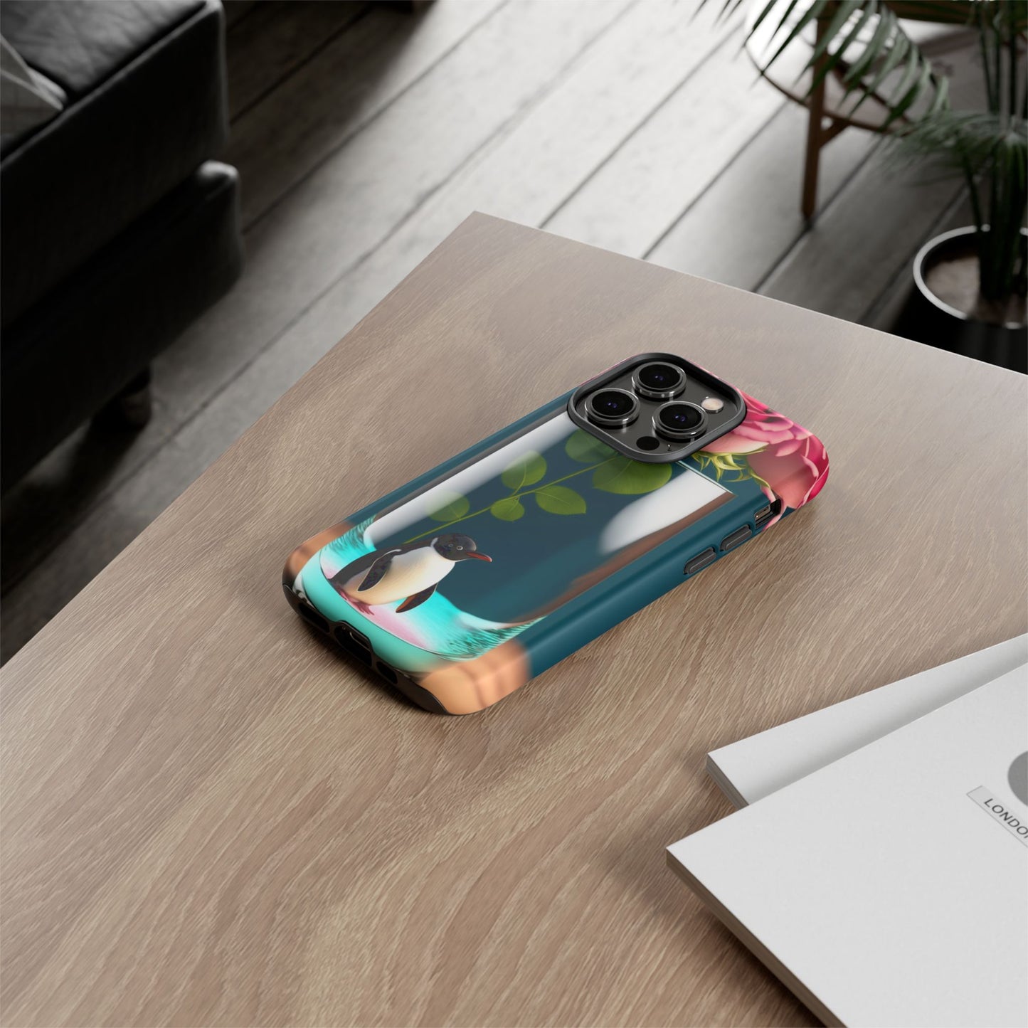Penguin in a Glass Floral Tough Phone Case — Cute Protective Phone Cover