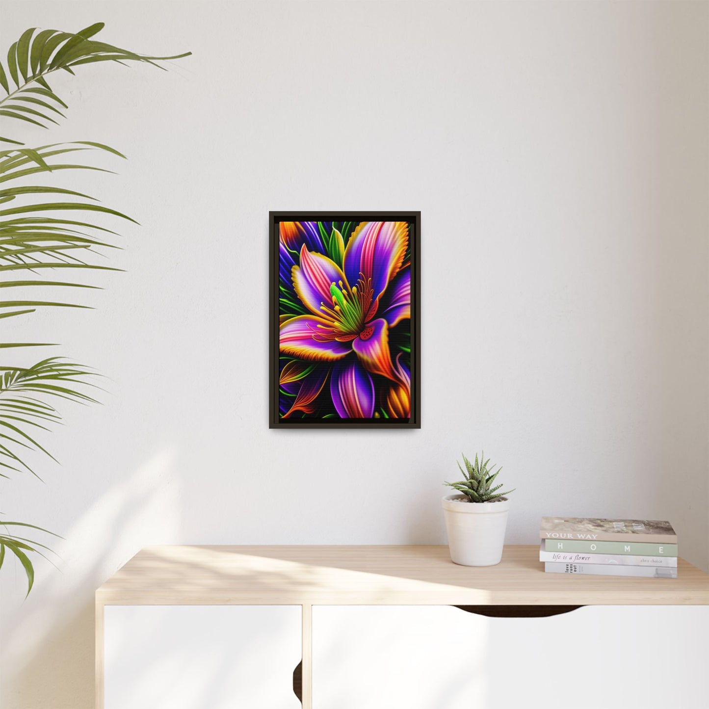 Vibrant Neon Floral Matte Canvas Print — Framed Wall Art