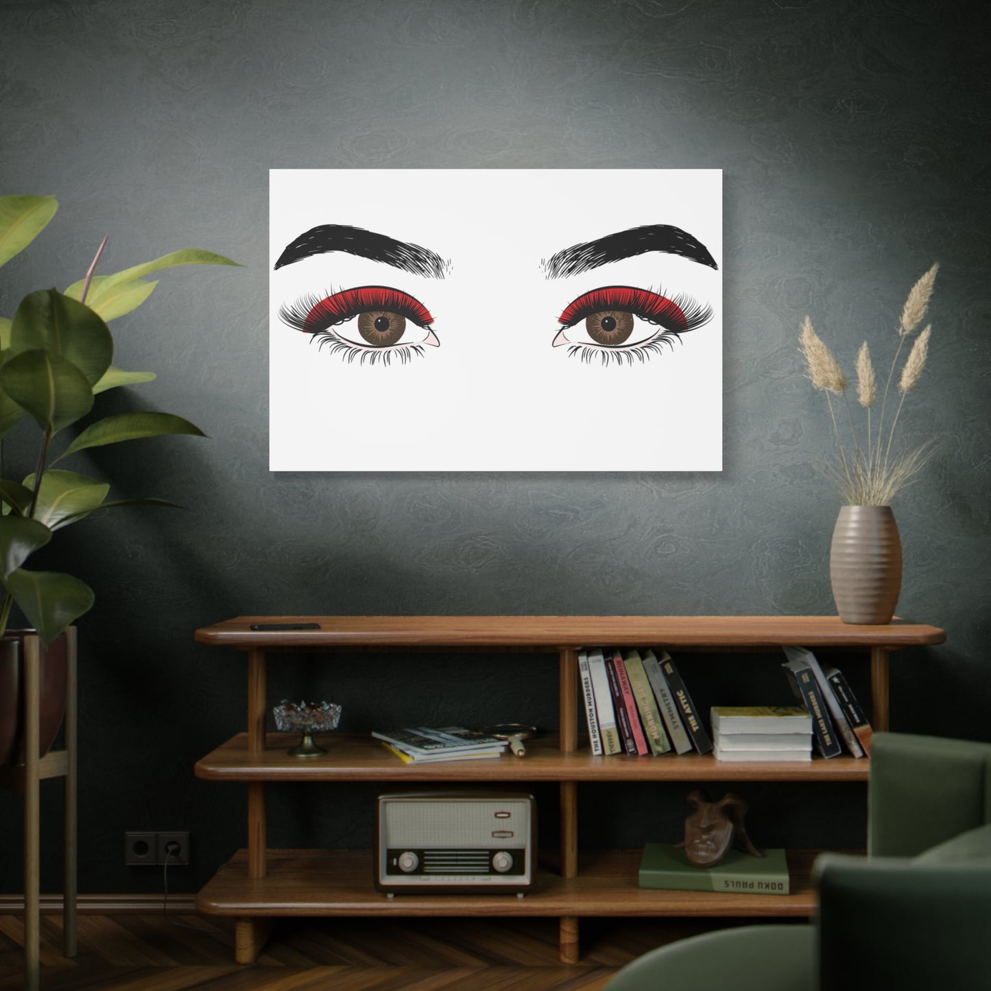 Red Lashes Wall Art Canvas — Glam Eyes Makeup Decor