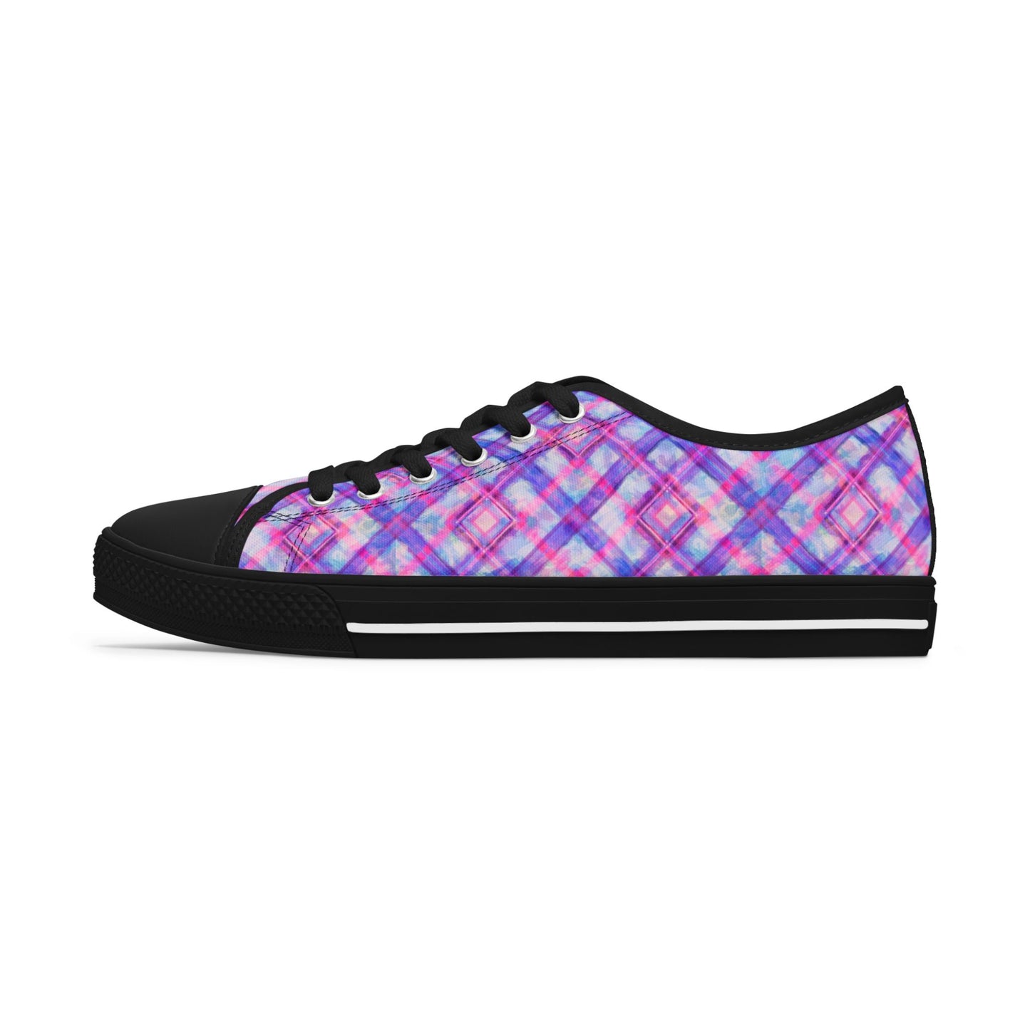 Women's Low Top Sneakers — Pink Purple Plaid Casual Canvas Shoes