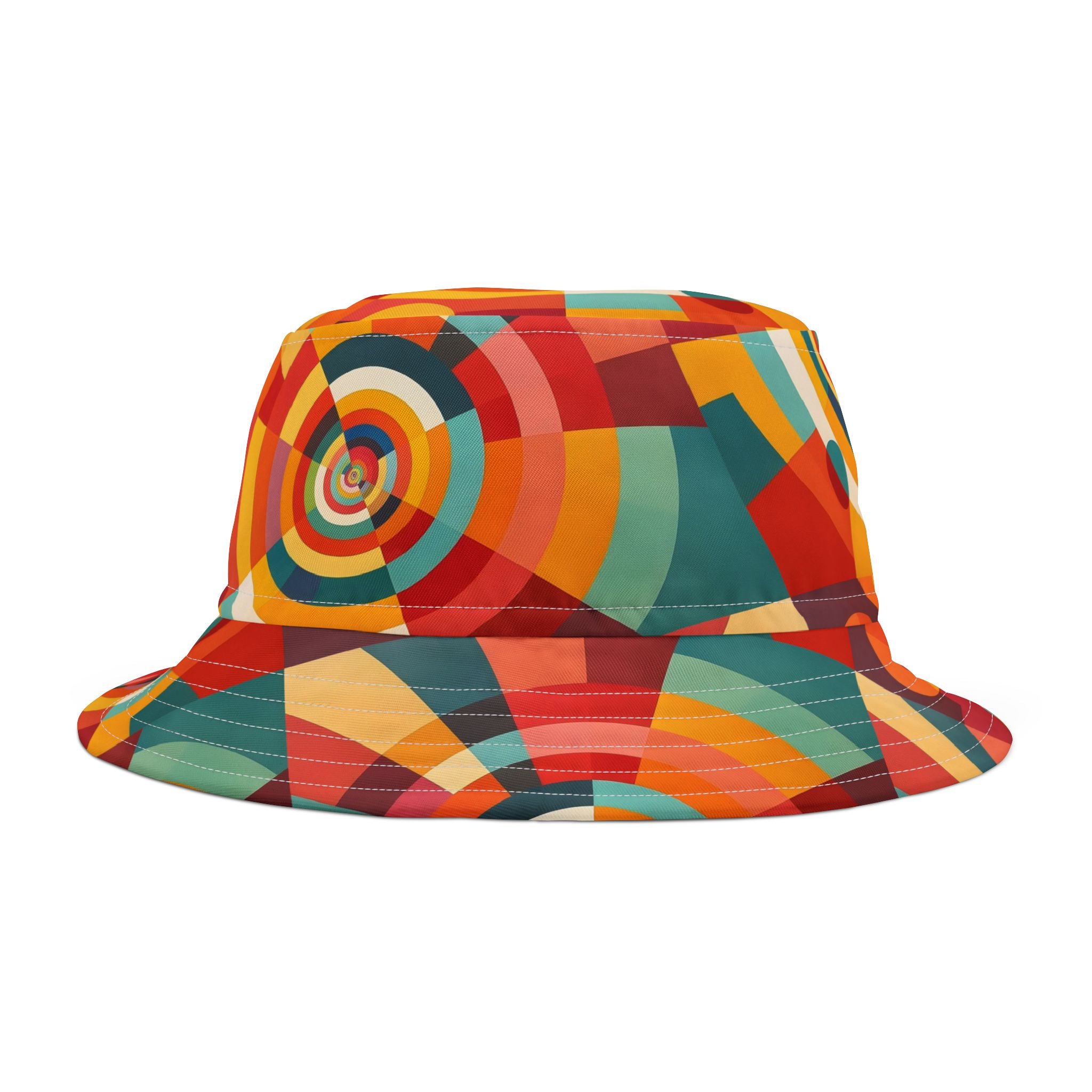 Retro Geometric Bucket Hat — Colorful 70s-Inspired Abstract Print