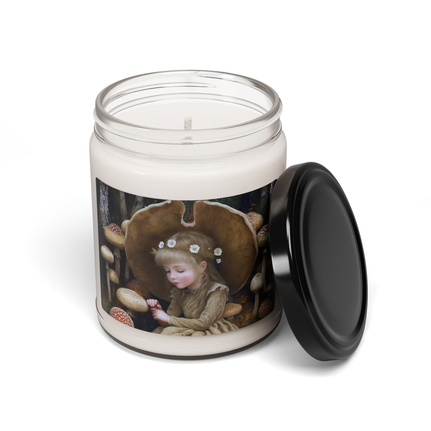 Mushroom Fairy Soy Candle — 9oz Scented Jar (Woodland Floral)