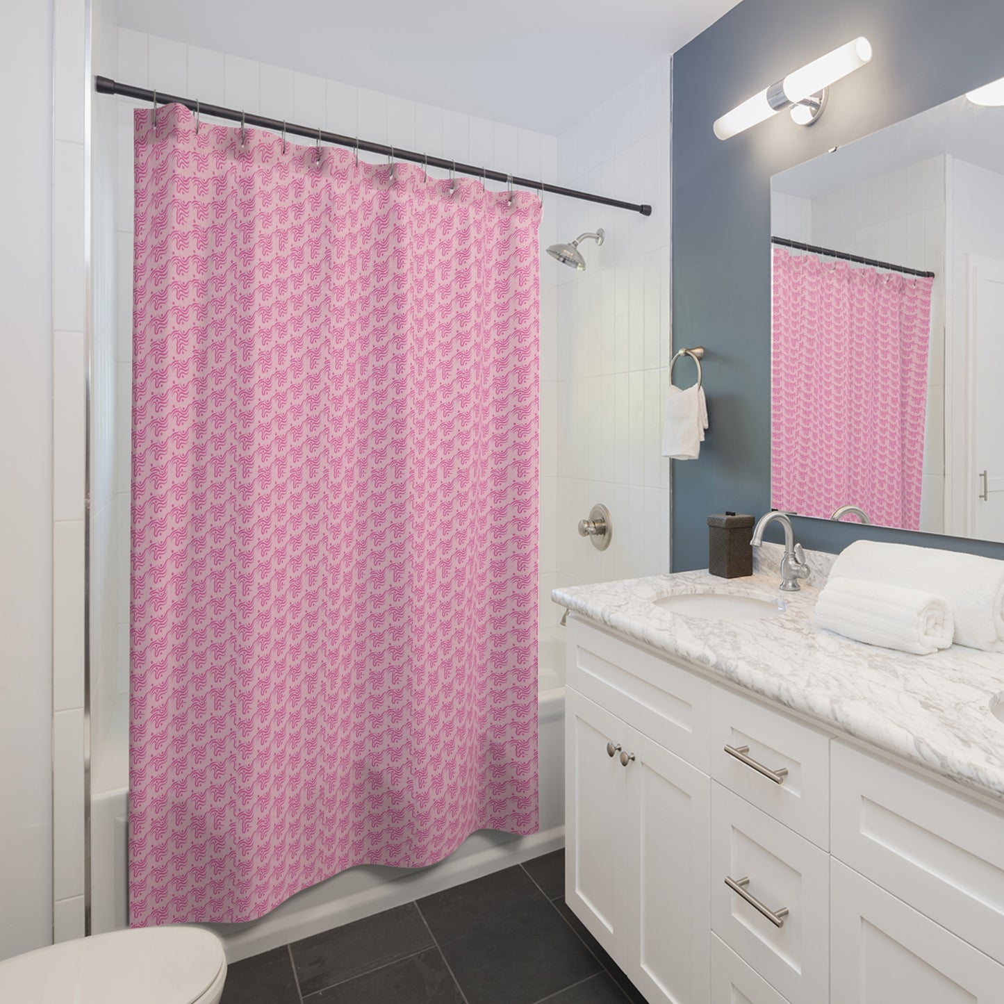Chic Pink Patterned Shower Curtain, Elegant Bathroom Decor, Modern Design, Gift for Homeowners, Stylish Shower Accessories