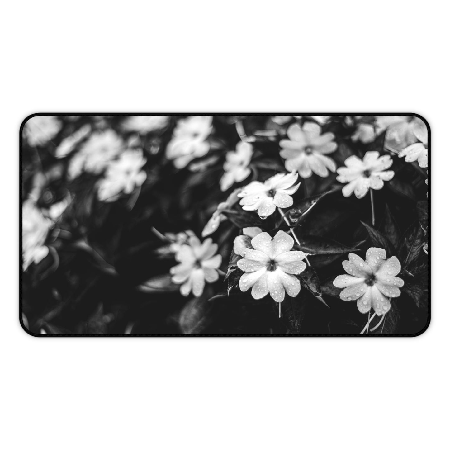 Black & White Floral Desk Mat — Monochrome Daisy Mouse Pad
