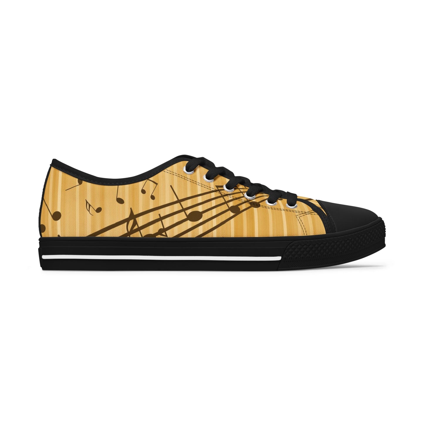 Music Notes Low Top Sneakers — Gold Staff & Notes Casual Canvas Shoes