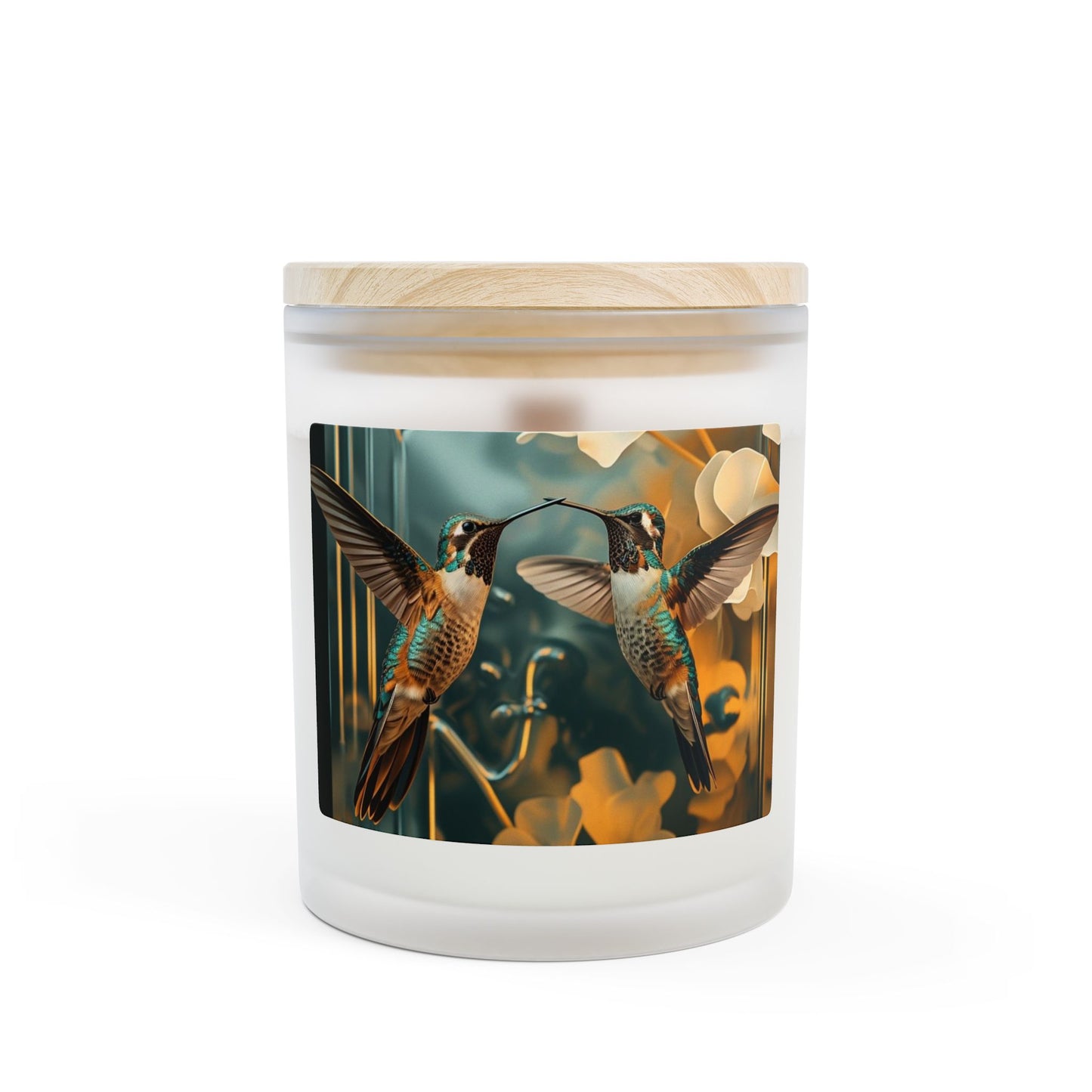 Hummingbird Duo Frosted Glass Candle — 11oz Decorative Scented Candle