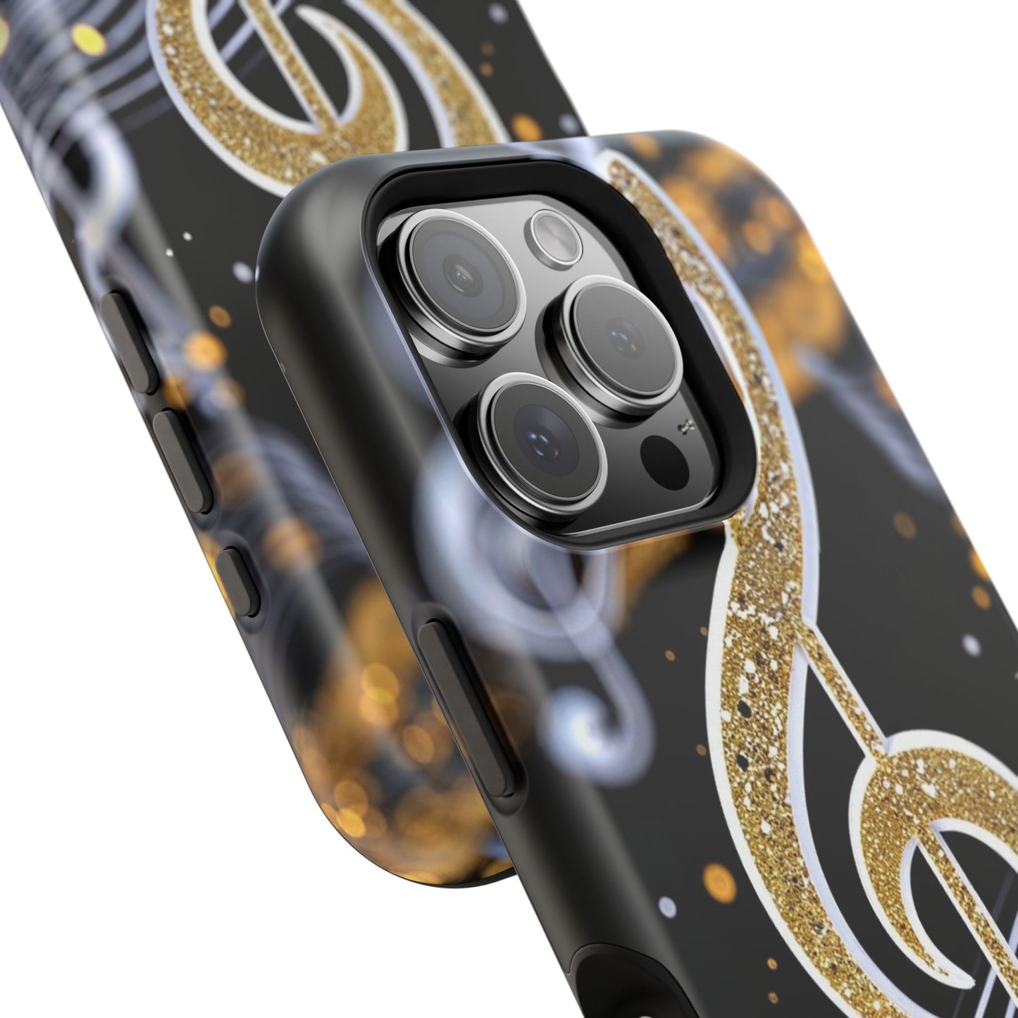 Music Notes Magnetic Impact-Resistant Phone Case — Gold Treble Clef Design