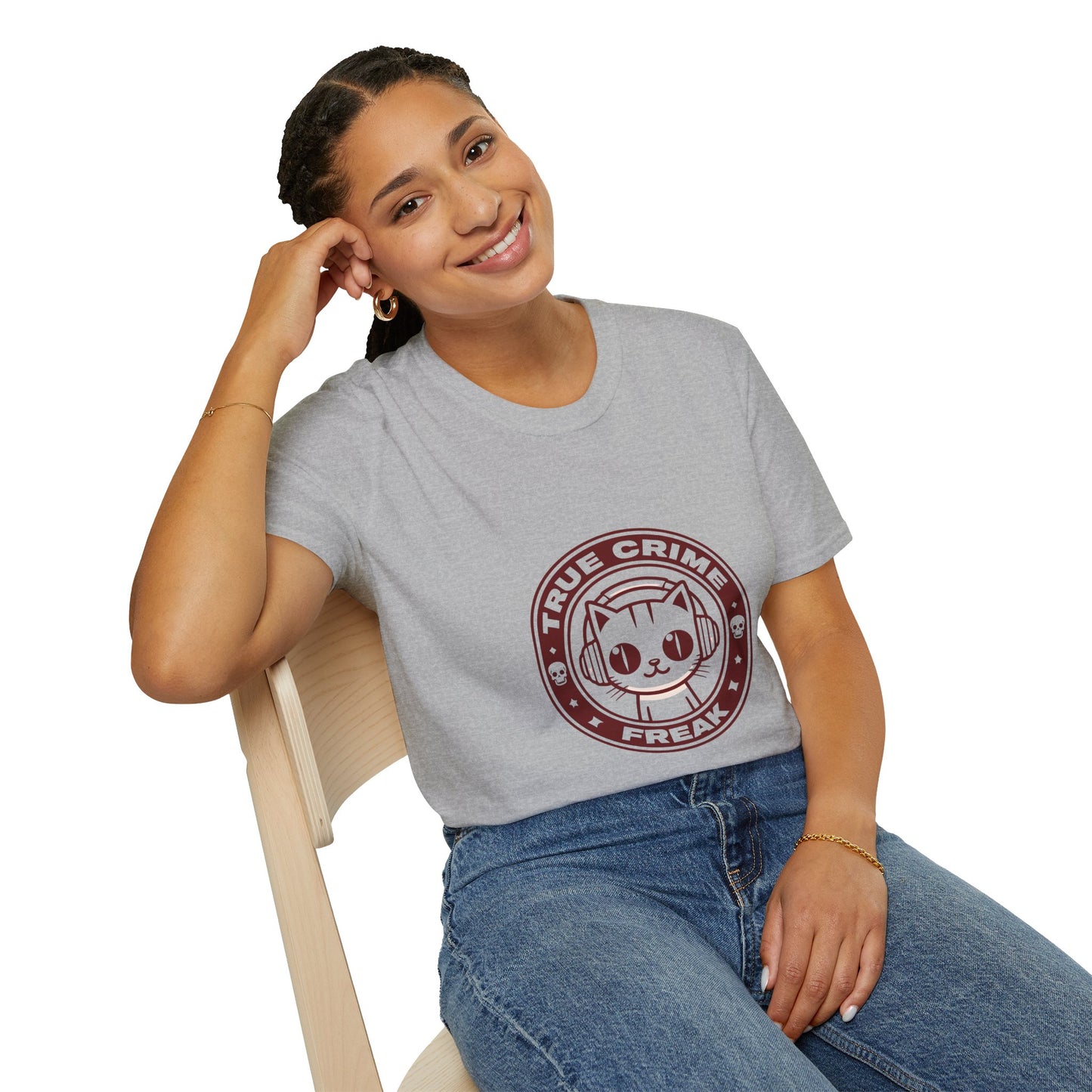 True Crime Freak Cat T-Shirt – Cute Kitty Badge Tee for True Crime Fans