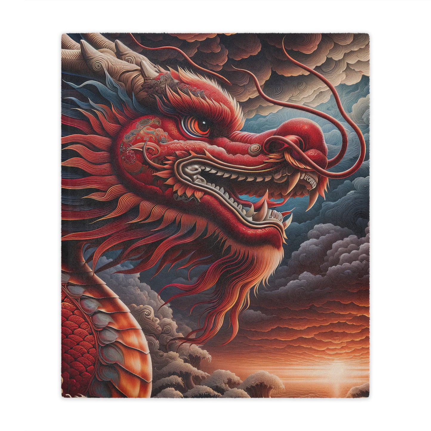 Red Dragon Minky Blanket — Soft Plush Throw with Fiery Asian Dragon Art