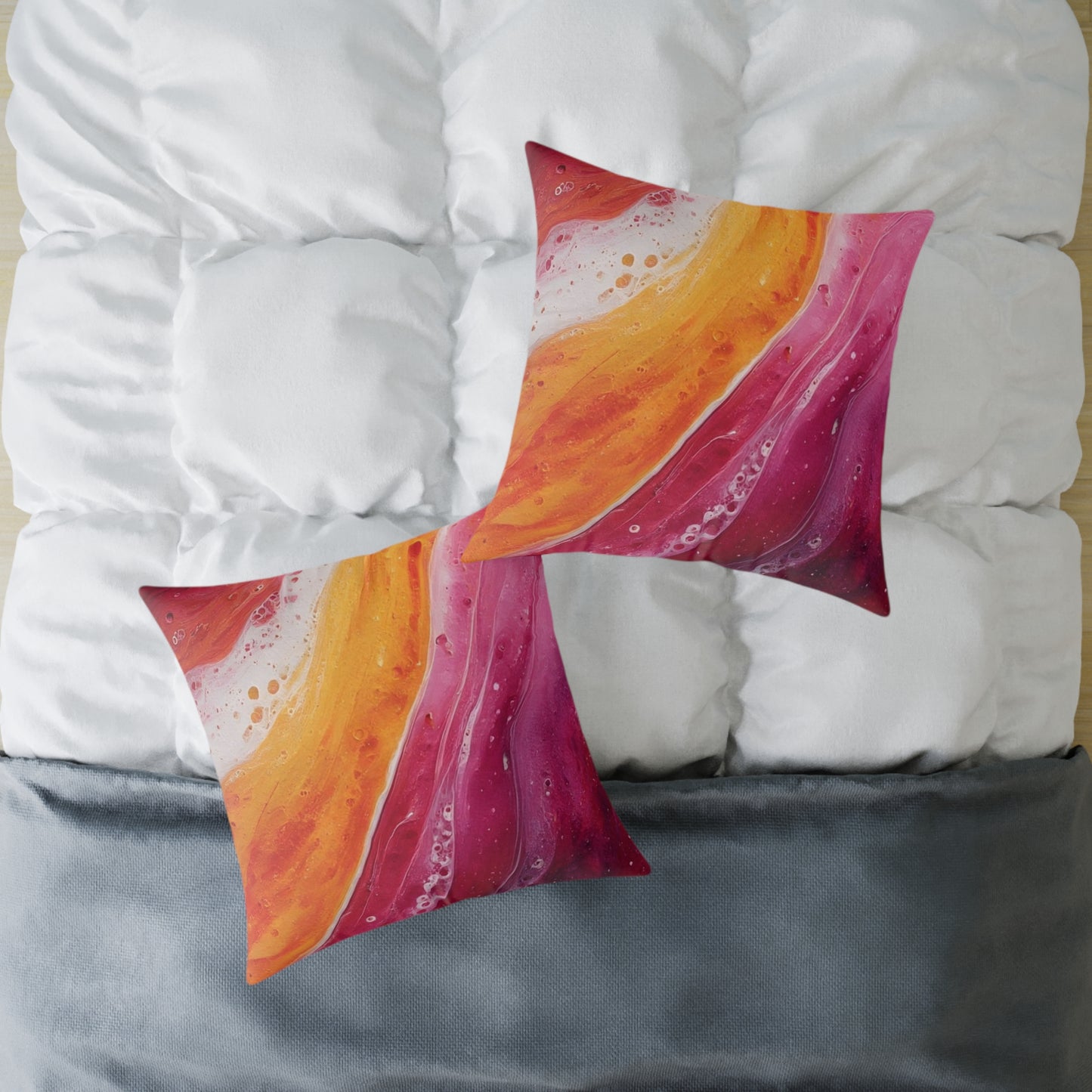 Abstract Sunset Waves Pillow — Vibrant Pink & Orange Decorative Throw Cushion