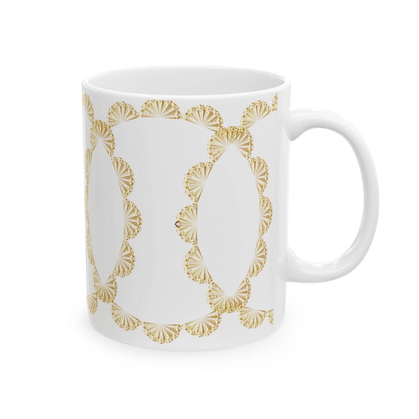 Gold Scallop Frame Ceramic Mug – Elegant Decorative Coffee Cup (11oz & 15oz)