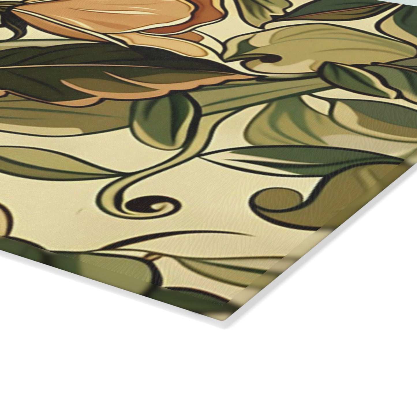 Floral Vine Glass Cutting Board — Vintage Botanical Design