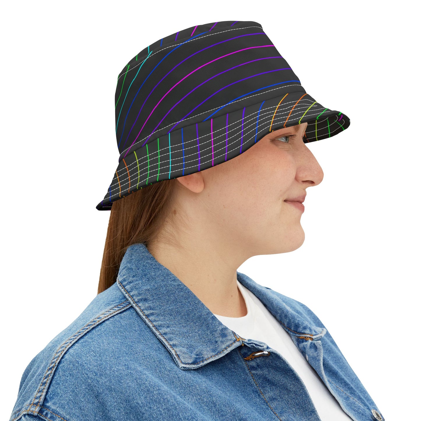 Neon Stripe Bucket Hat — Rainbow Lines Pattern AOP