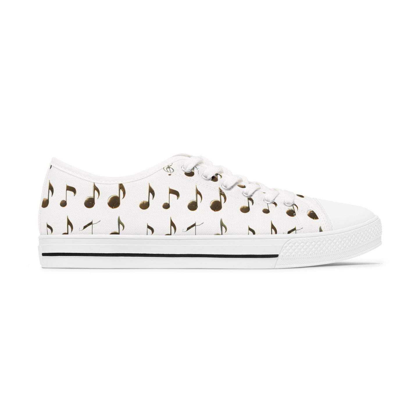 Music Note Low-Top Sneakers — White Casual Canvas Shoes with Musical Notes Pattern