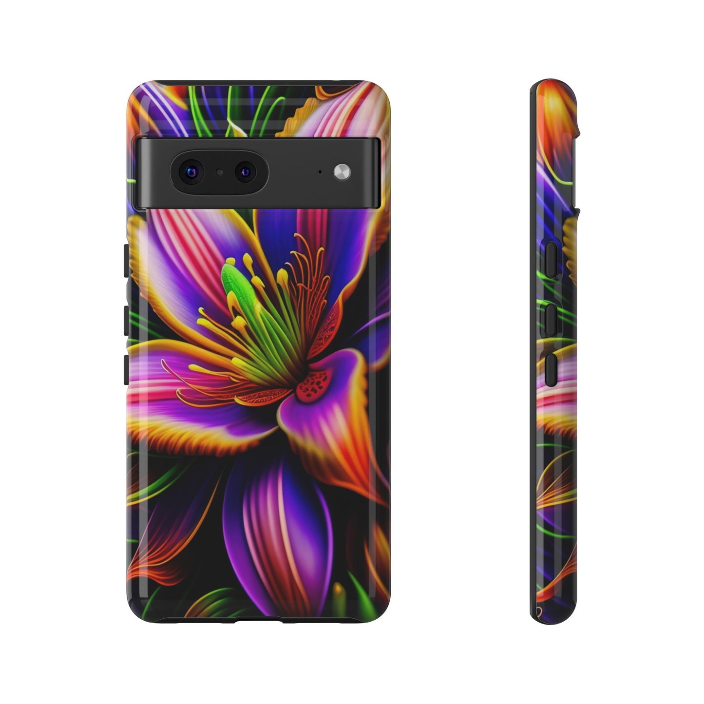 Floral Neon Tough Phone Case — Vivid Purple & Orange Lily Protective Cover