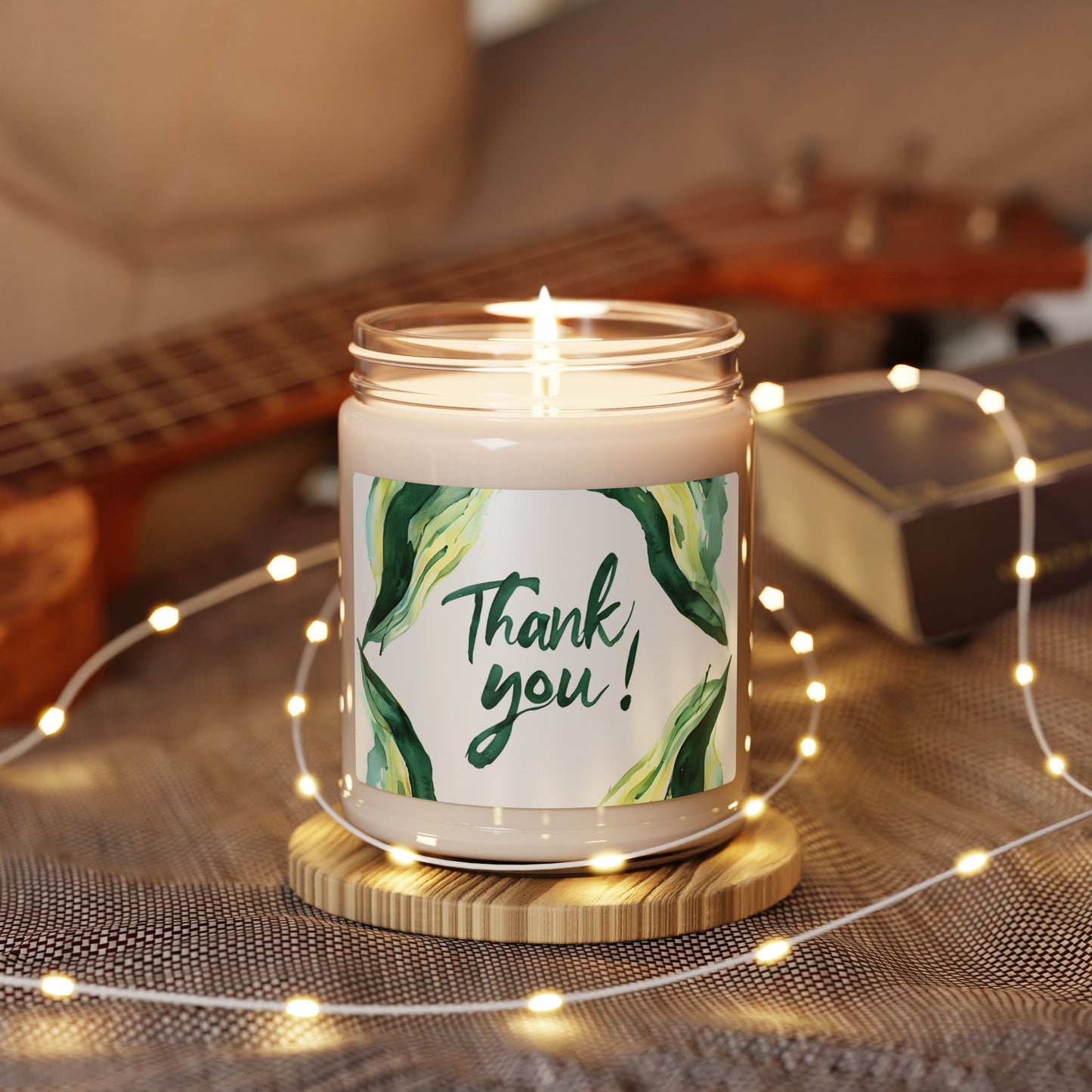 Thank You Scented Soy Candle — 9oz Green Botanical Appreciation Candle