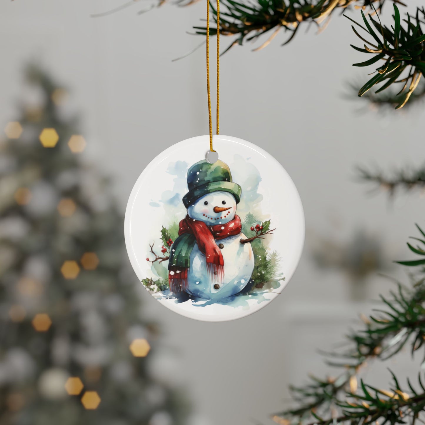 Snowman Ceramic Ornament — Double-Sided Holiday Tree Decoration