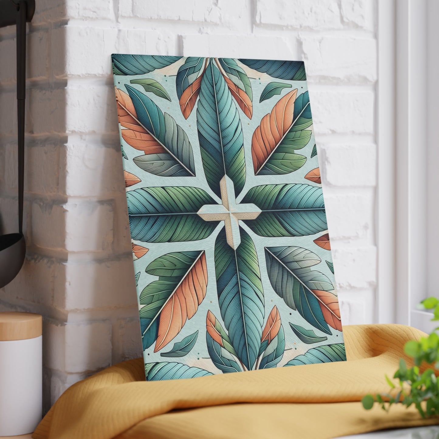 Tropical Leaf Glass Cutting Board — Decorative Kitchen Chopping Board