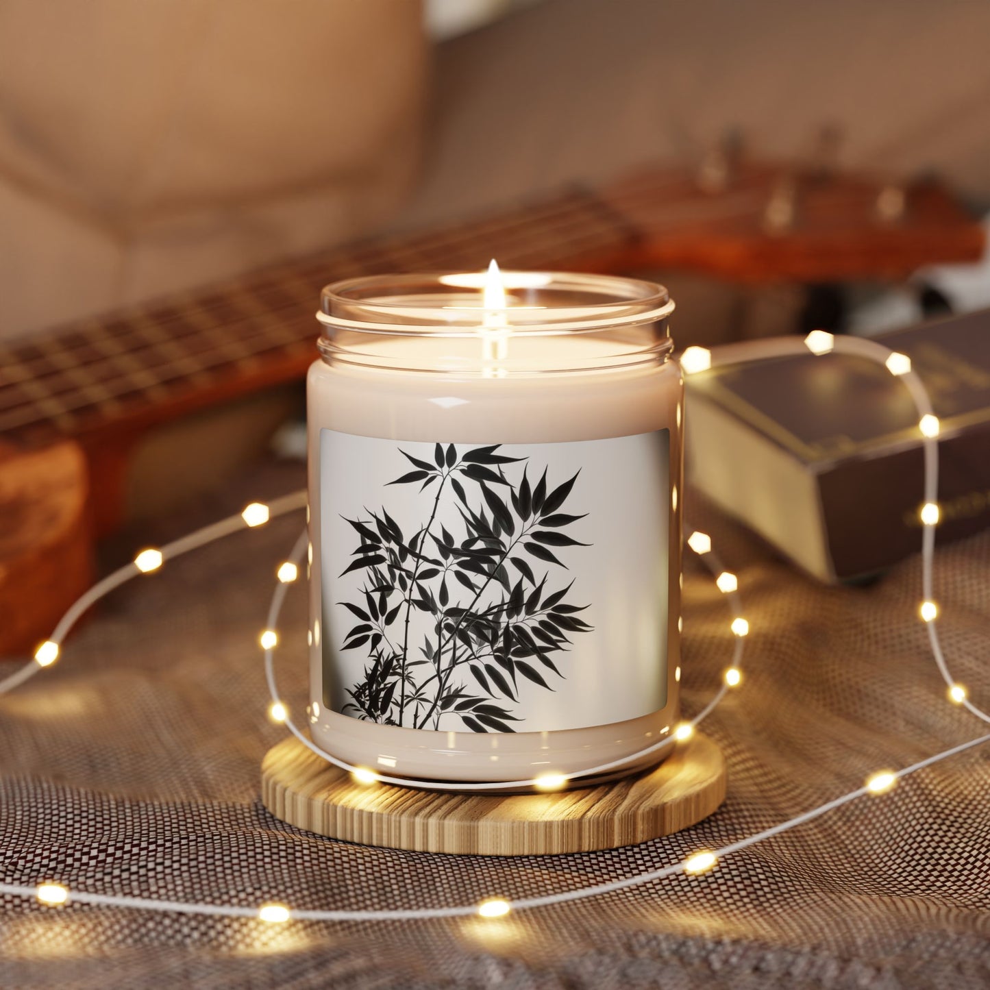 Soy Candle - Black Botanical Silhouette Scented Jar (9oz)
