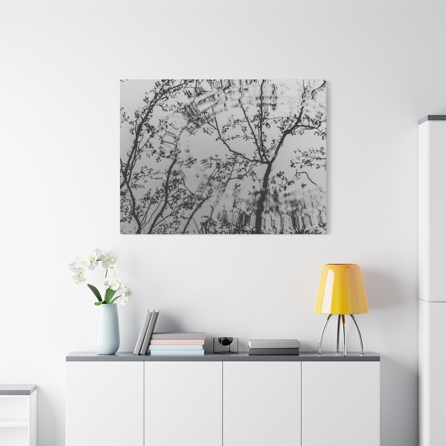 Canvas Wall Art — Monochrome Blurred Ferris Wheel with Tree Silhouettes