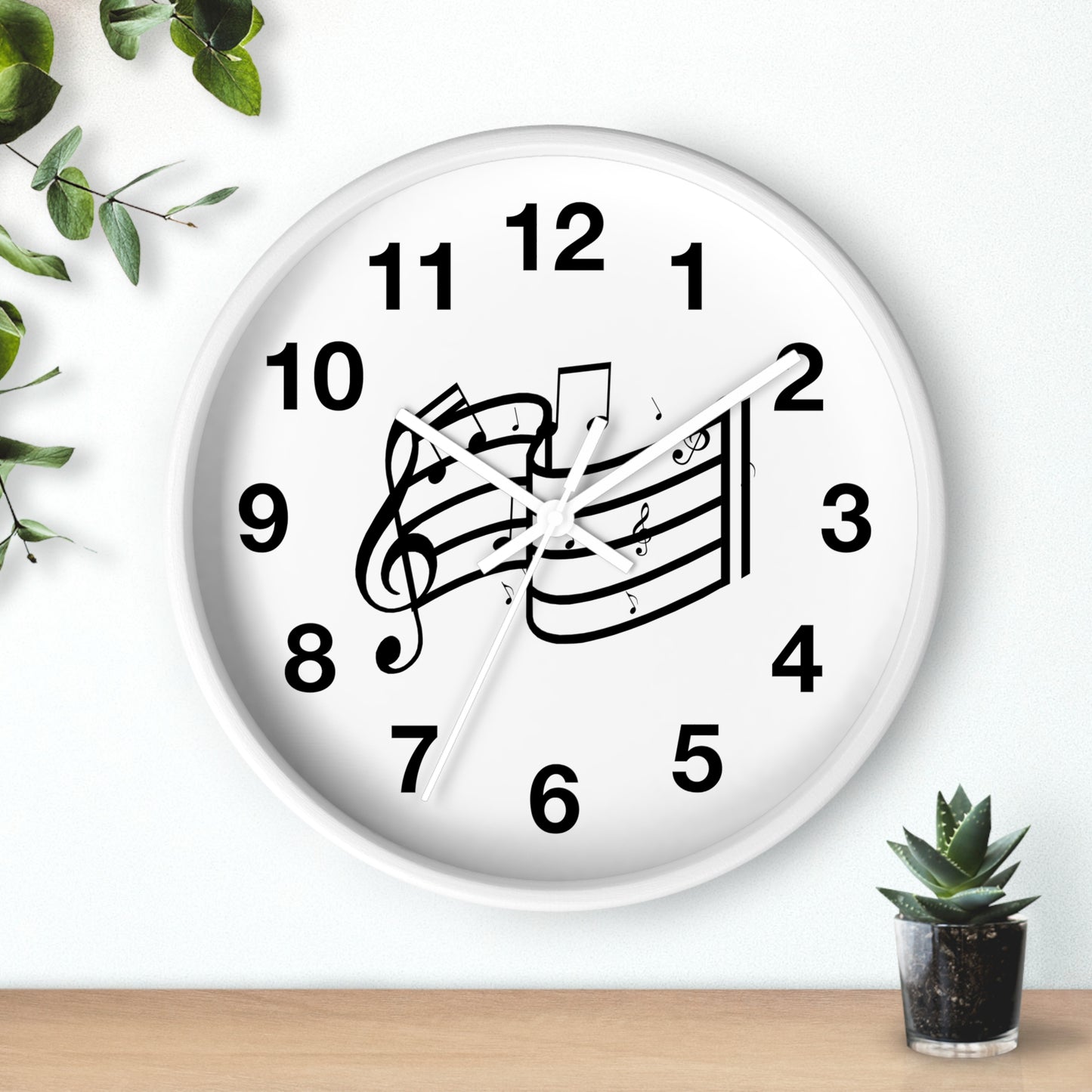 Music Notes Wall Clock — Black & White Treble Clef Timepiece for Music Lovers