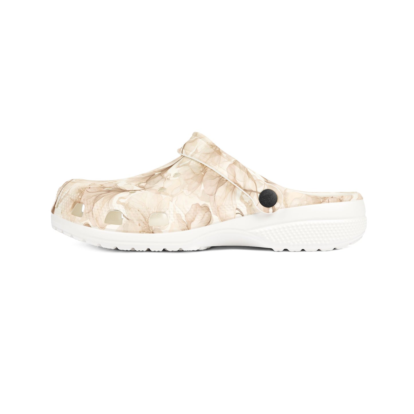 Beige Watercolor Floral Clogs — Lightweight EVA Foam Slip-On Shoes